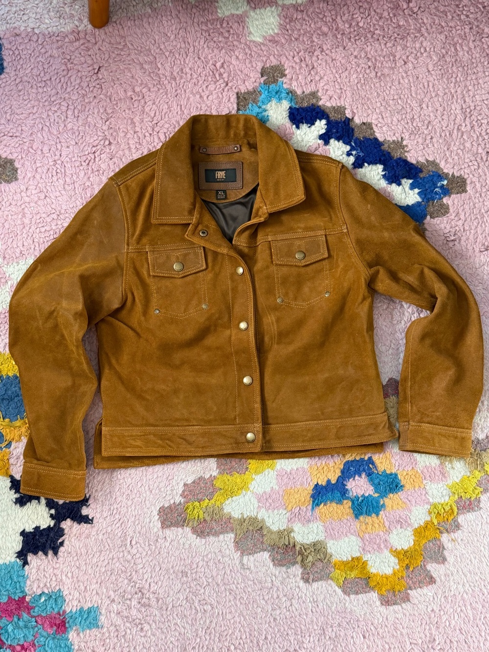 Frye Cognac Suede Trucker Jacket